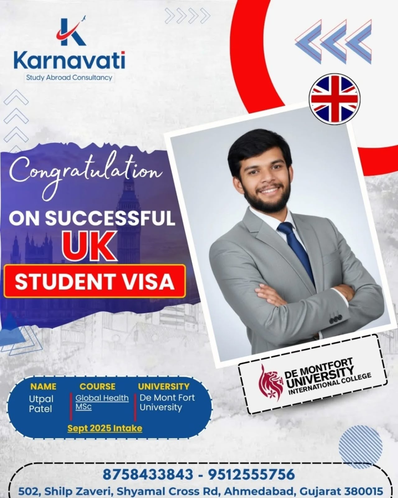 Utpal Patel visa success with De Montfort University