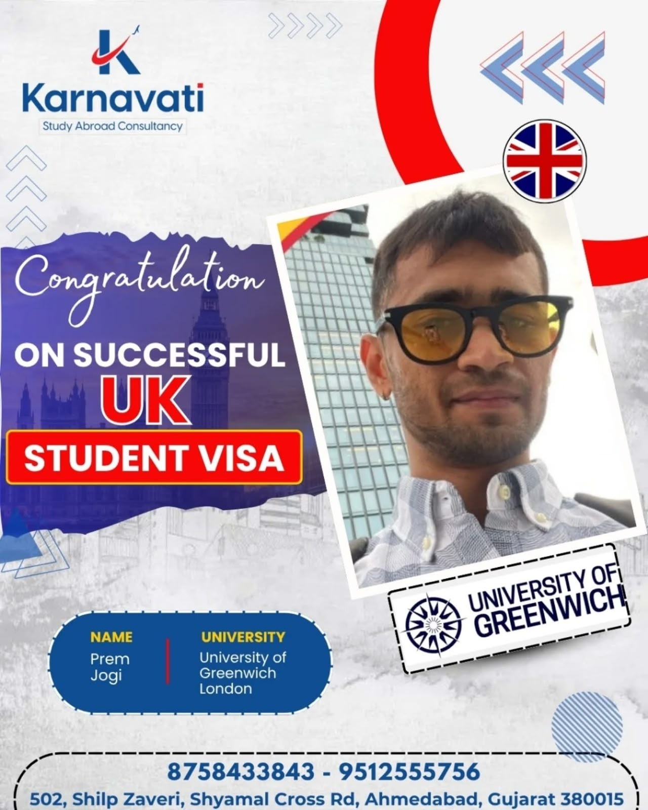 Prem Jogi visa success with University of Greenwich