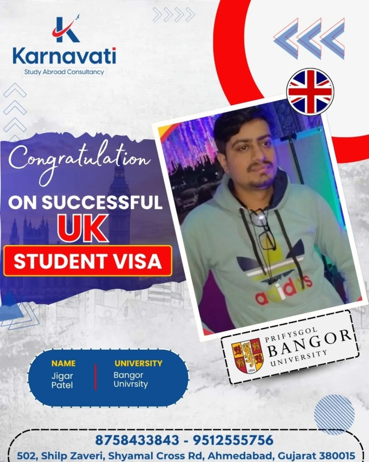 Jigar Patel visa success with Bangor University