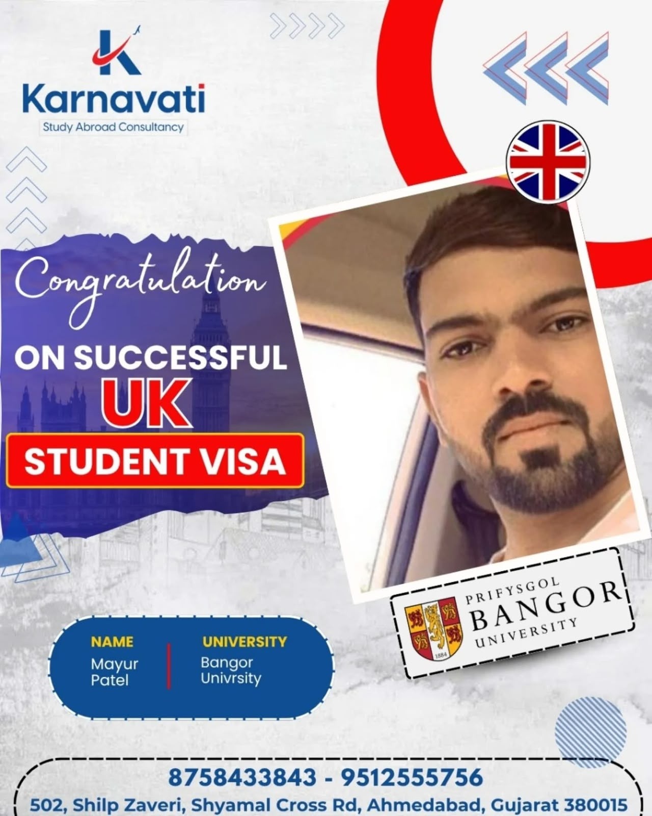 Mayur Patel visa success with Bangor University