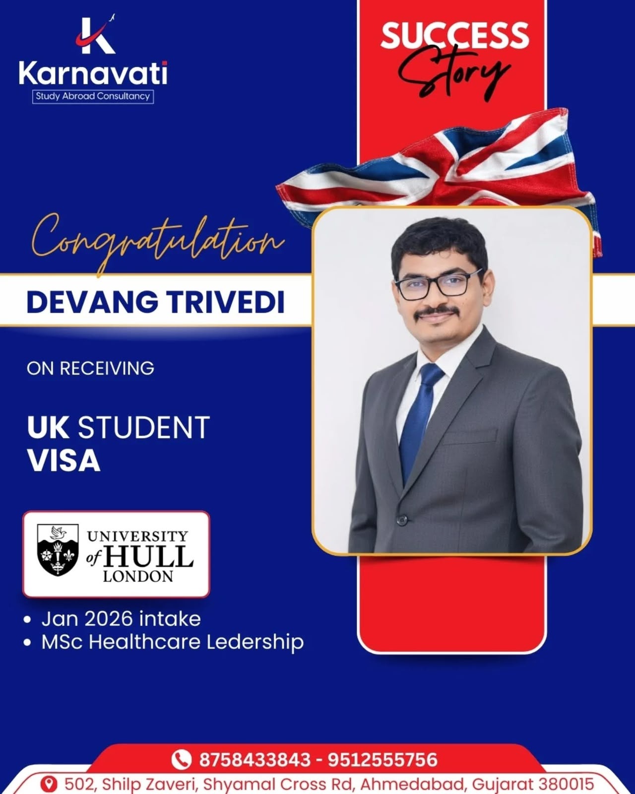 Devang Trivedi visa success with University of Hull London