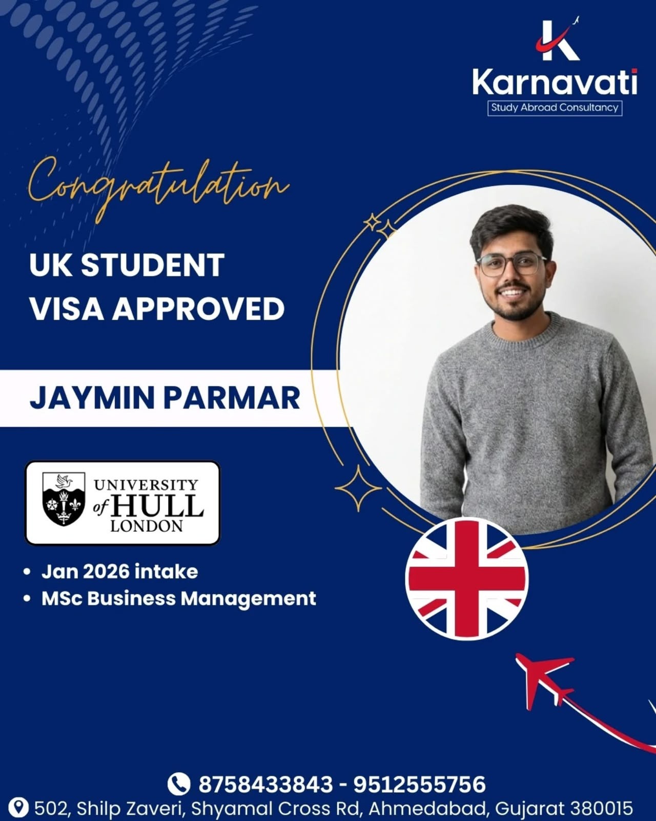 Jaymin Parmar visa success with University of Hull London
