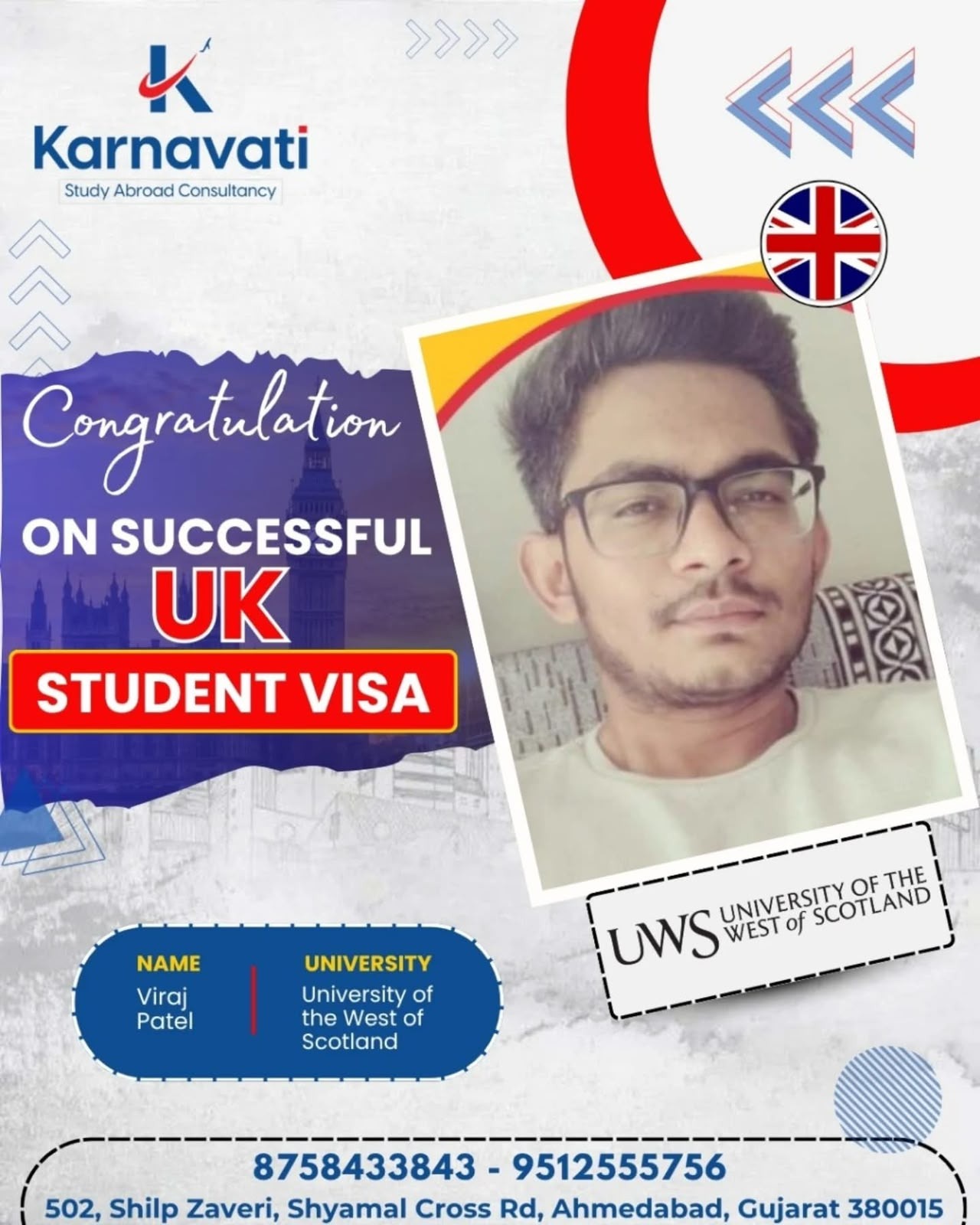 Viraj Patel visa success with University of the West of Scotland