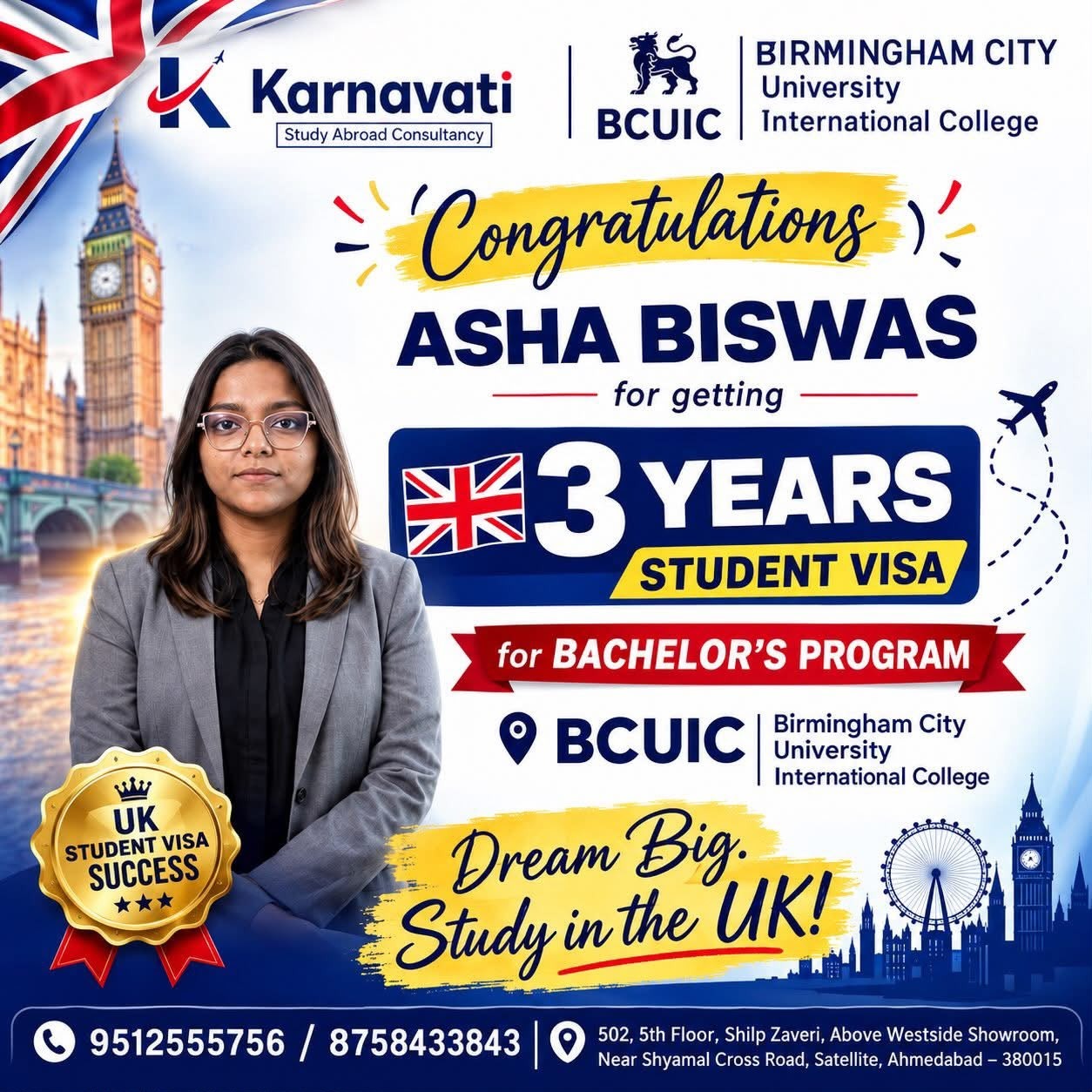 Asha Biswas visa success with BCUIC / Birmingham City University