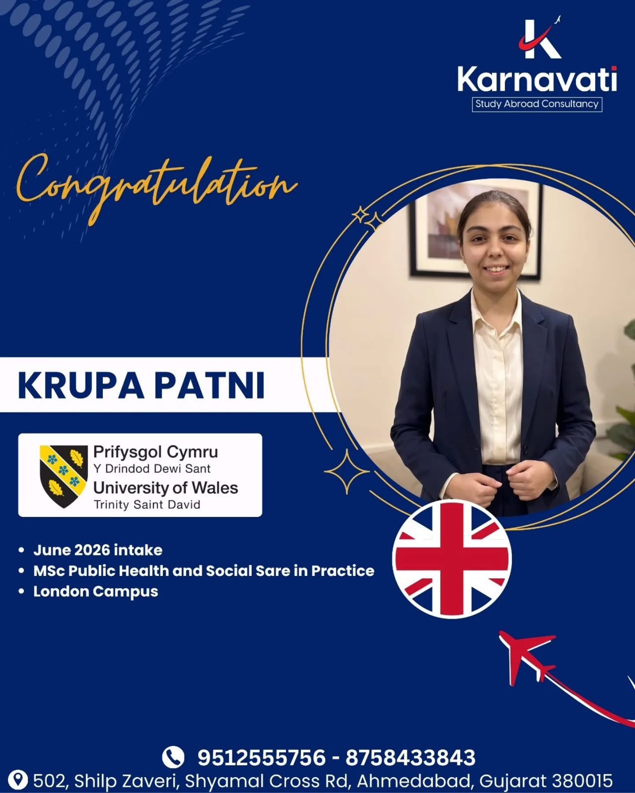 Krupa Patni visa success with UWTSD